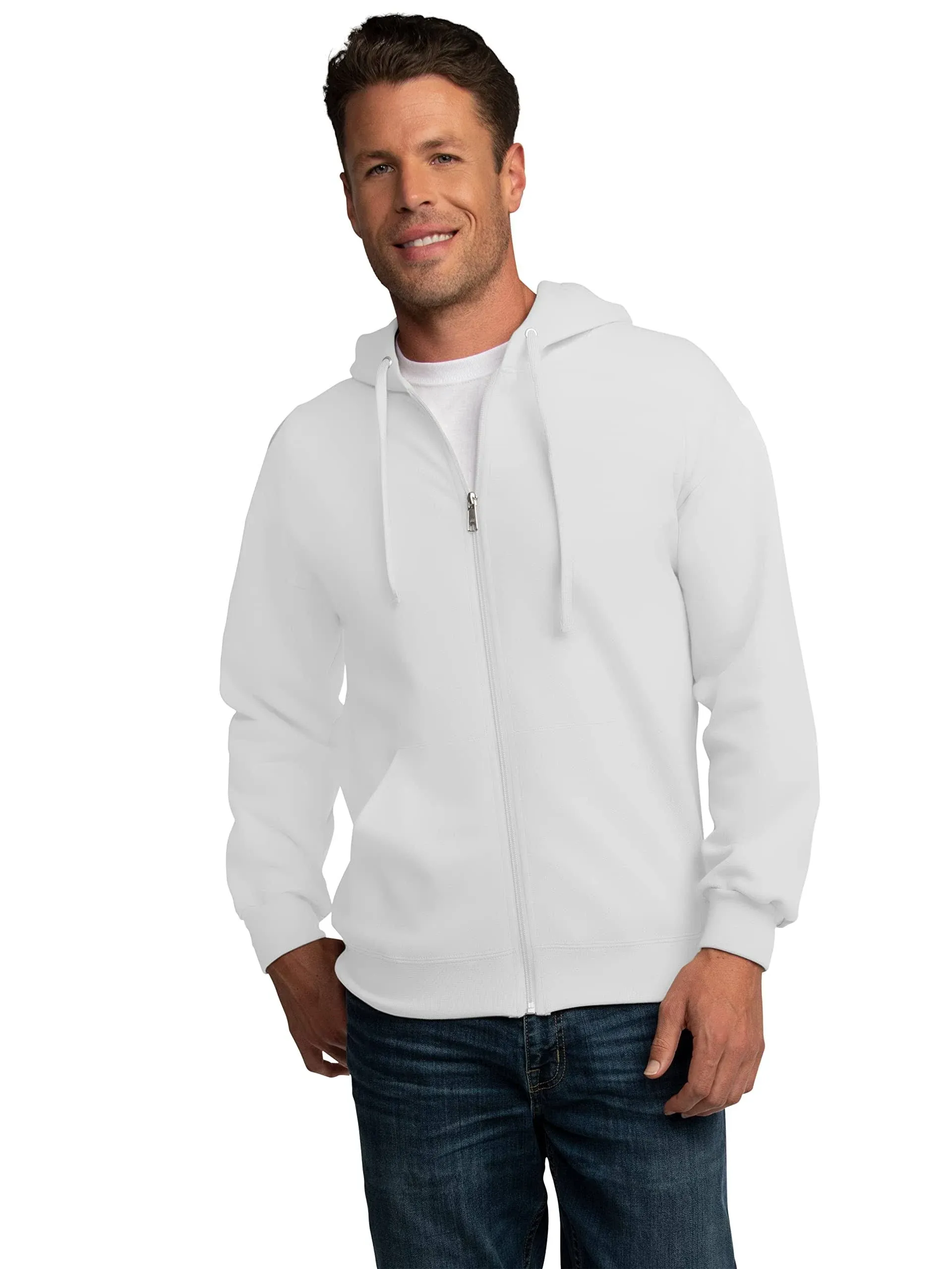 Fruit of The Loom Men's Eversoft Fleece Full Zip Hoodie Jacket, Sizes S-3xl, White