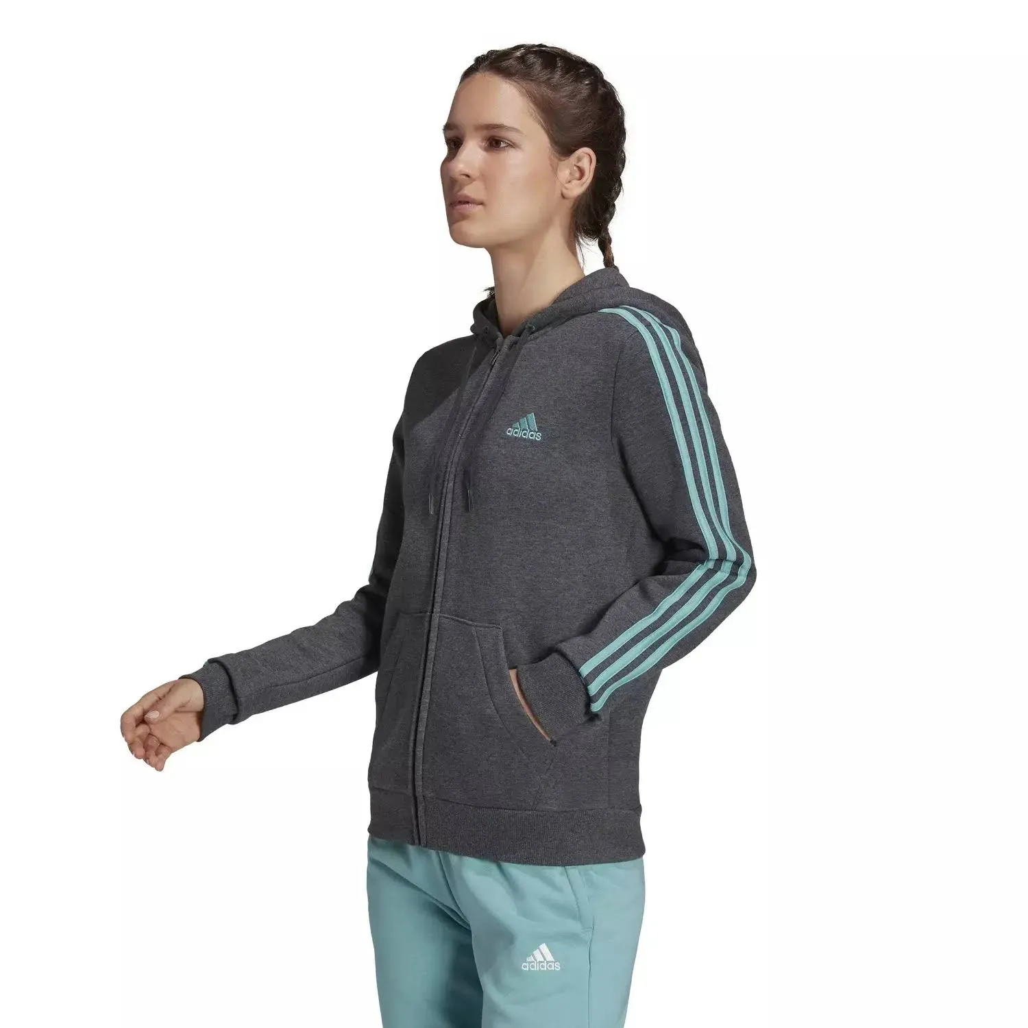 adidas Women's Essentials 3-Stripes Full-Zip Fleece Hoodie