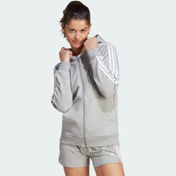 Adidas Women’s ESSENTIALS 3-STRIPES FULL-ZIP FLEECE HOODIE  Grey Size S New