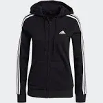 Women's Adidas Essentials Fleece 3-Stripes Full-Zip Hoodie - Black - Medium